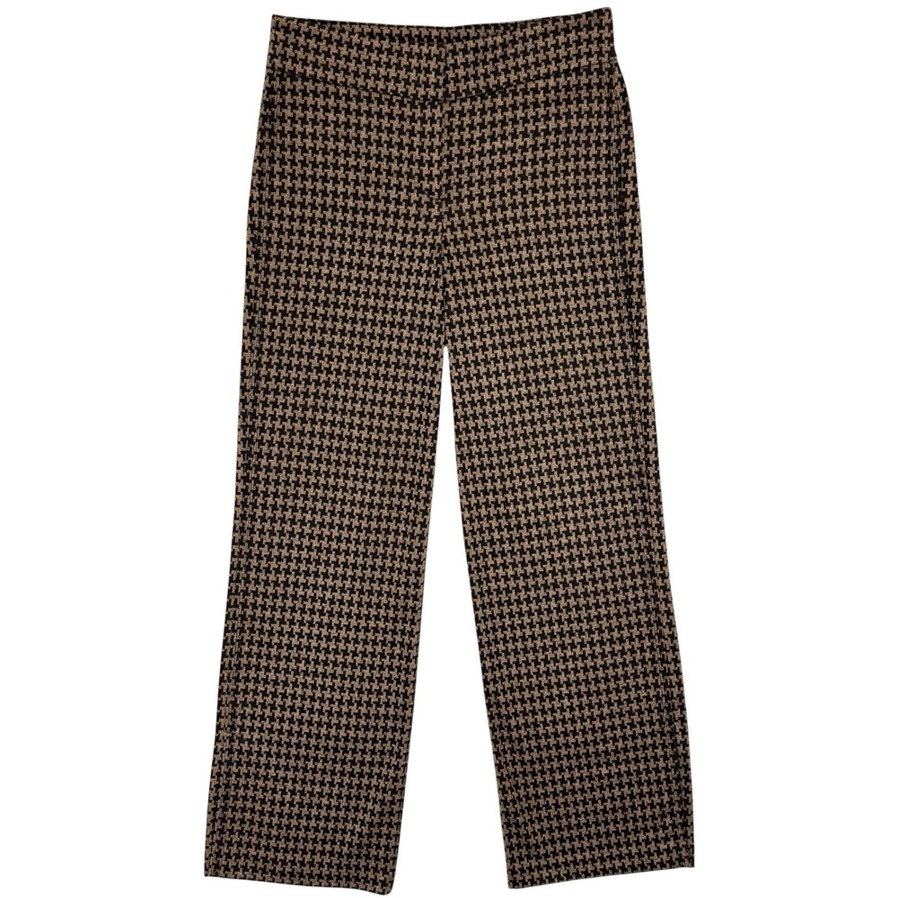 7th Avenue Design Studio Wide Leg Knit Pants Size M Houndstooth Brown Black Work